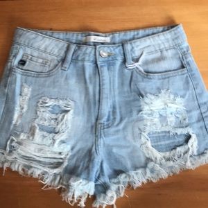 Distressed Kancan light wash denim shorts size M